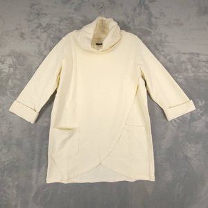 Studio Park Womens Sweater‎ Tunic French Terry Cowl Neck Ivory Petal Fold S New